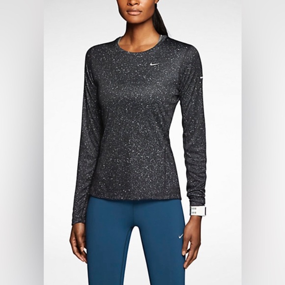 Nike Black Silver Athletic Dri-Fit Running Long Sleeve Top - SZ SM - Picture 1 of 6